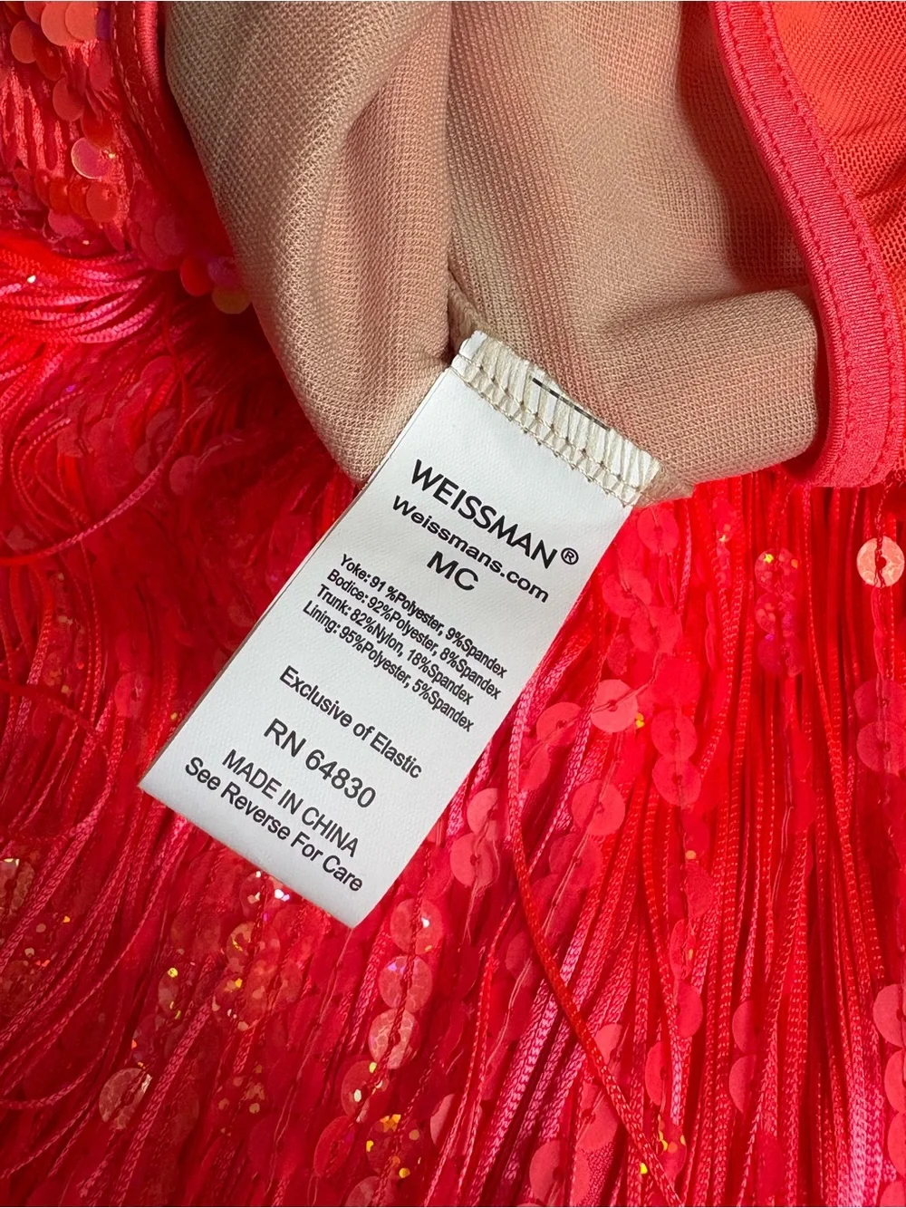Weissman Hot Pink Red Sequin Fringe Dance Costume with Scrunchie